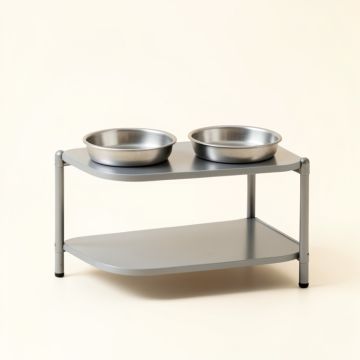 Willow Arc Pet Feeding Stand With Two Plain Empty Bowls - Gray (synthetic illustration; no displayed measurements)