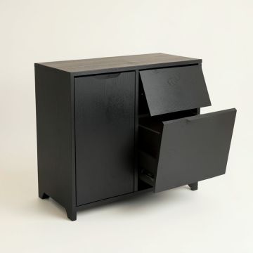 Hazel Bluff Freestanding Pull-Out Hamper Cabinet - Black (synthetic illustration; no displayed measurements)