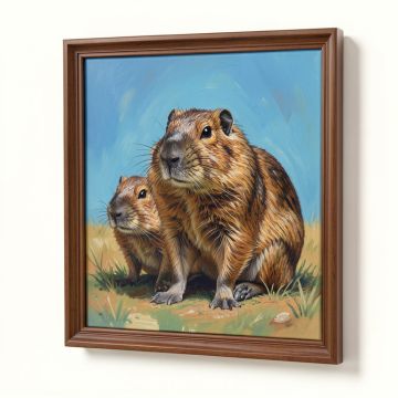 Amarillo Sod Poodles ( Prairie Dogs ) By Lucia Heffernan - Floater Frame Painting Print On Canvas (synthetic illustration; no displayed measurements)