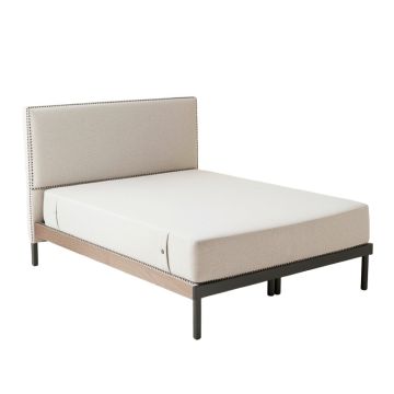 Modern Linen Curved Upholstered Platform Bed , Solid Wood Frame , Nailhead Trim ( King )