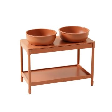 Flint Bridge Pet Feeding Stand With Two Plain Empty Bowls - Terracotta