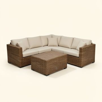 Augusta 6 Piece Rattan Sectional Seating Group With Cushions (synthetic illustration; no displayed measurements)