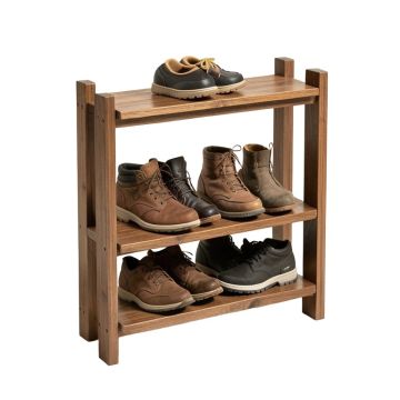 Industrial Shoe Bench Coat Rack , 3-Tier Hall Tree , 3 In 1 Design , Rustic Brown