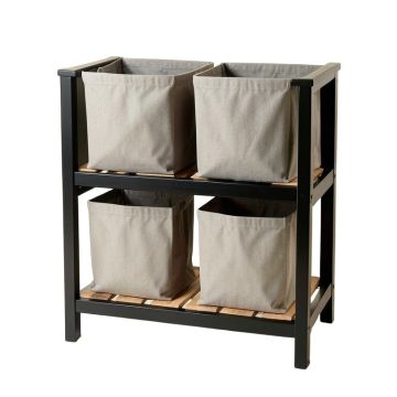 Pine Arc Laundry Sorting Station With Plain Removable Bags - Black