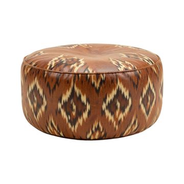 Carnuel 18 '' Wide Genuine Leather Round Ikat Pouf Ottoman