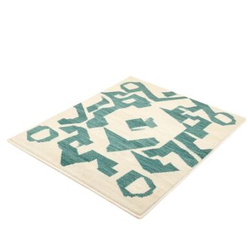 Geometric Ivory/Teal Indoor / Outdoor Area Rug