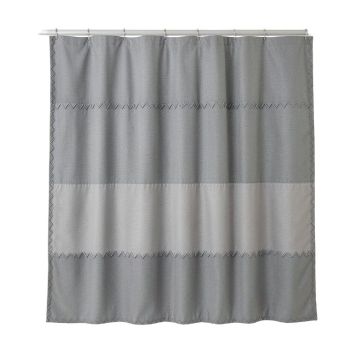 Brook Dell Shower Curtain Hanging Flat From A Plain Rod - Gray