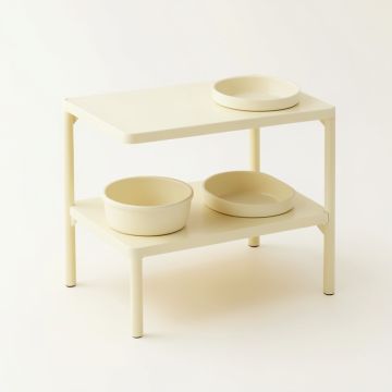 Ridge Crest Pet Feeding Stand With Two Plain Empty Bowls - Cream (synthetic illustration; no displayed measurements)