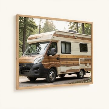 Rustic Happy Camper Forest Camping Trailer By Deb Strain - Advertisements Print (synthetic illustration; no displayed measurements)