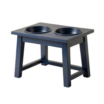 Fern Crest Pet Feeding Stand With Two Plain Empty Bowls - Navy