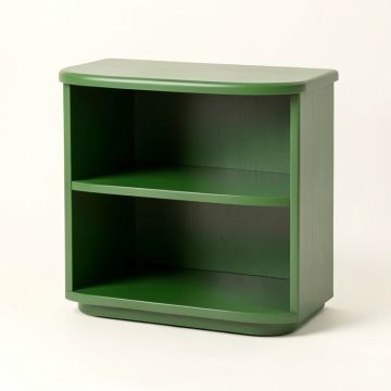 Ridge Arc Low Bookcase - Green (synthetic illustration; no displayed measurements)