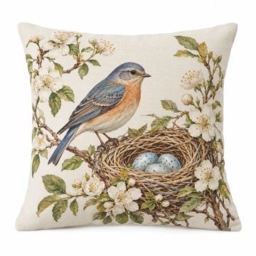 Avian Bird On Nest Throw Pillow