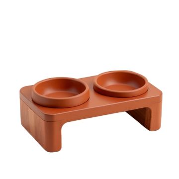 Ash Bluff Pet Feeding Stand With Two Plain Empty Bowls - Terracotta