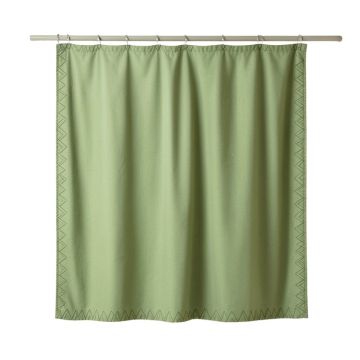 Juniper Dale Shower Curtain Hanging Flat From A Plain Rod - Green