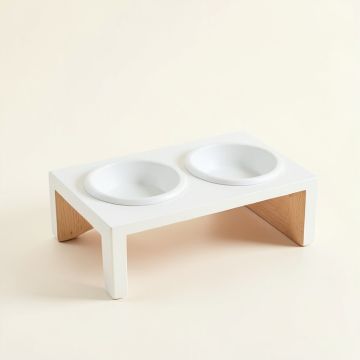 Hill Arc Pet Feeding Stand With Two Plain Empty Bowls (synthetic illustration; no displayed measurements)