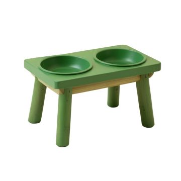 Wren Bridge Pet Feeding Stand With Two Plain Empty Bowls - Green