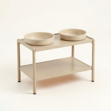 Fern Branch Pet Feeding Stand With Two Plain Empty Bowls - Beige (synthetic illustration; no displayed measurements)