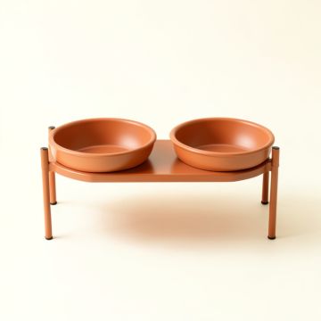 Clay Canyon Pet Feeding Stand With Two Plain Empty Bowls - Terracotta (synthetic illustration; no displayed measurements)