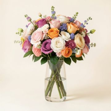 Large Real Touch Floral Arrangement In Glass Vase (synthetic illustration; no displayed measurements)