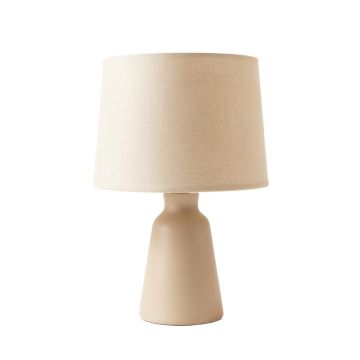 Oak Branch Table Lamp With A Plain Fabric Shade - Beige