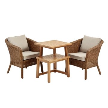 Winston Porter 3Pcs Rattan Patio Chair & Table Set Outdoor Furniture Set W/ Wooden Frame