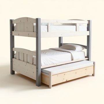 Twin Over Twin Solid Wood Bunk Bed With Trundle (synthetic illustration; no displayed measurements)