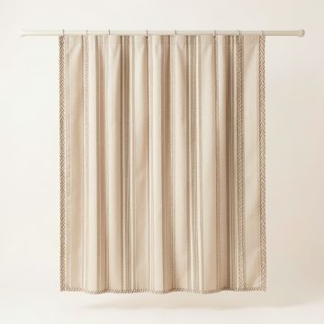 Shore Edge Shower Curtain Hanging Flat From A Plain Rod - Beige (synthetic illustration; no displayed measurements)