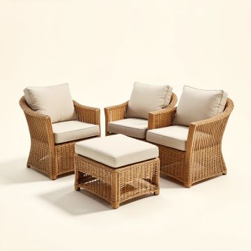 Heon Patio Furniture Outdoor Chair And Ottoman 5 Pieces Rattan Seating Group With Cushions (synthetic illustration; no displayed measurements)