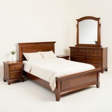 Classic Rich Brown 6 Pieces Twin Bedroom Set ( Twin Bed + Nightstand * 2+ Dresser + Chest + Mirror ) (synthetic illustration; no displayed measurements)
