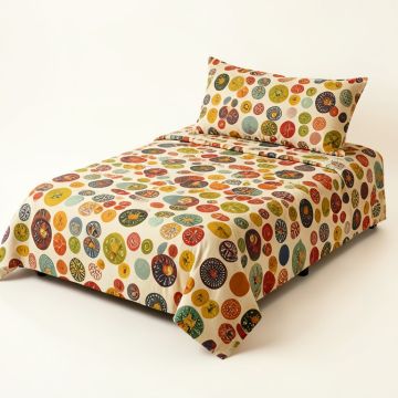 Retro Home 60S - 70S Style Geometric Round Shaped Design With Warm Colors Print Duvet Cover Set (synthetic illustration; no displayed measurements)