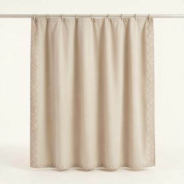 Lake Dell Shower Curtain Hanging Flat From A Plain Rod - Beige (synthetic illustration; no displayed measurements)
