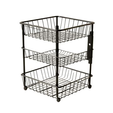 3-Tier Fruit Stand & Wall Mount Kitchen Storage Foldable Metal/Wire Basket