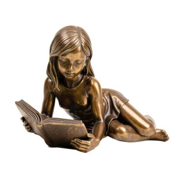 Young Girl Laying And Reading Book Bronze Statue