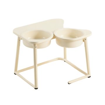 Cove Dell Pet Feeding Stand With Two Plain Empty Bowls - Ivory