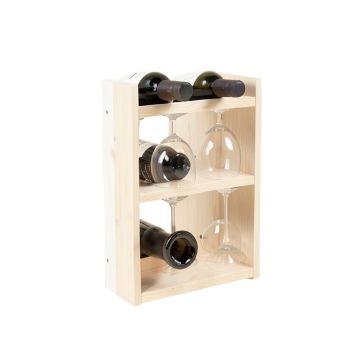 Elitia 3 Bottle Solid Wood Wall Mounted Wine Bottle & Glass Rack