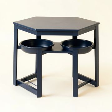Holly Bridge Pet Feeding Stand With Two Plain Empty Bowls - Navy (synthetic illustration; no displayed measurements)
