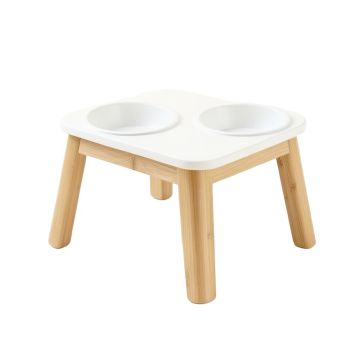 Olive Dale Pet Feeding Stand With Two Plain Empty Bowls - White