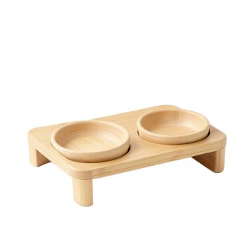 Pine Brook Pet Feeding Stand With Two Plain Empty Bowls - Beige