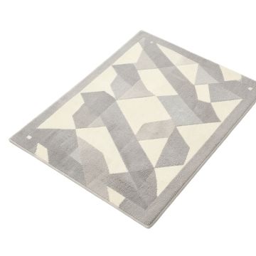 Geometric Diamond Shaped Mosaic Motif Digital Minimalist Display Grey White Kitchen Mat