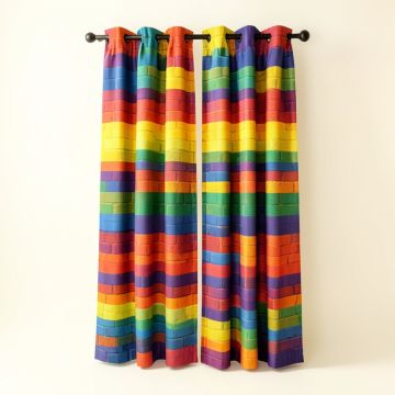 Cranford Colorful Home Rainbow Color Contour Display Futuristic Block Brick-Like Geometric Artisan Graphic Print & Text Semi-Sheer Rod Pocket Curtain Panel (synthetic illustration; no displayed measurements)