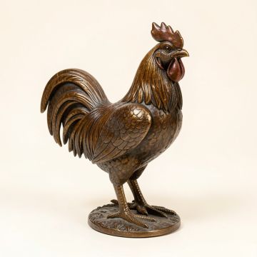 Woodland Metal Rooster Statue (synthetic illustration; no displayed measurements)