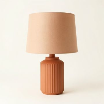 Alder Branch Table Lamp With A Plain Fabric Shade - Terracotta (synthetic illustration; no displayed measurements)