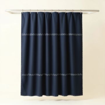 Holly Dell Shower Curtain Hanging Flat From A Plain Rod - Navy (synthetic illustration; no displayed measurements)