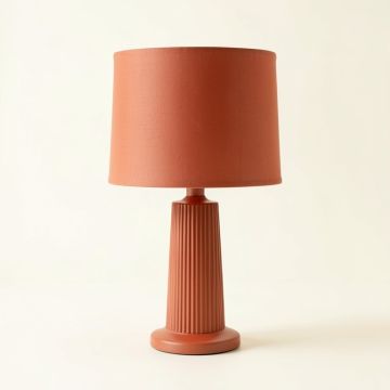 Hazel Arc Table Lamp With A Plain Fabric Shade (synthetic illustration; no displayed measurements)