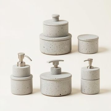 Stonington Concrete Stone 7 Piece Bathroom Accessory Set (synthetic illustration; no displayed measurements)