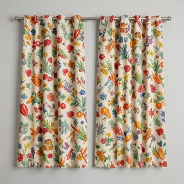 Colorful Spice Print Kitchen Curtain Pair (synthetic illustration; no displayed measurements)