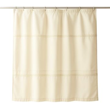 Meadow Brook Shower Curtain Hanging Flat From A Plain Rod - Ivory