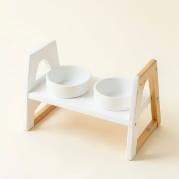 Sage Branch Pet Feeding Stand With Two Plain Empty Bowls - White (synthetic illustration; no displayed measurements)