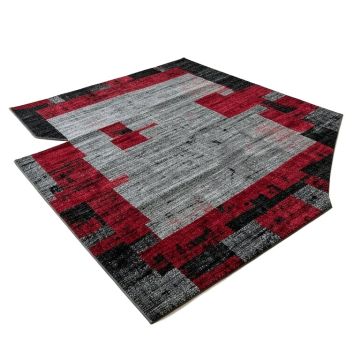 Rectangle Jones Abstract Power Loom Gray/Red/Black Rug