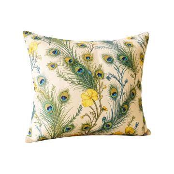 Polla Peacock Cotton Floral Lumbar Pillow